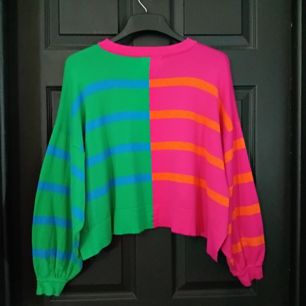 day + moon Sz. L Colorblock Cropped Striped Knit Sweater - Picture 13 of 15